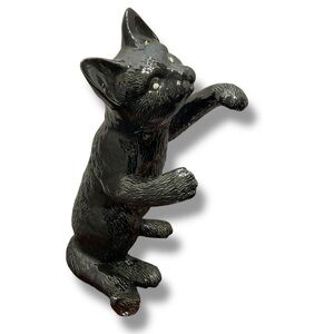 Vintage‎ 80s Ceramic Cat Figurine Black Creepy Climbing Kitten Statue 11”